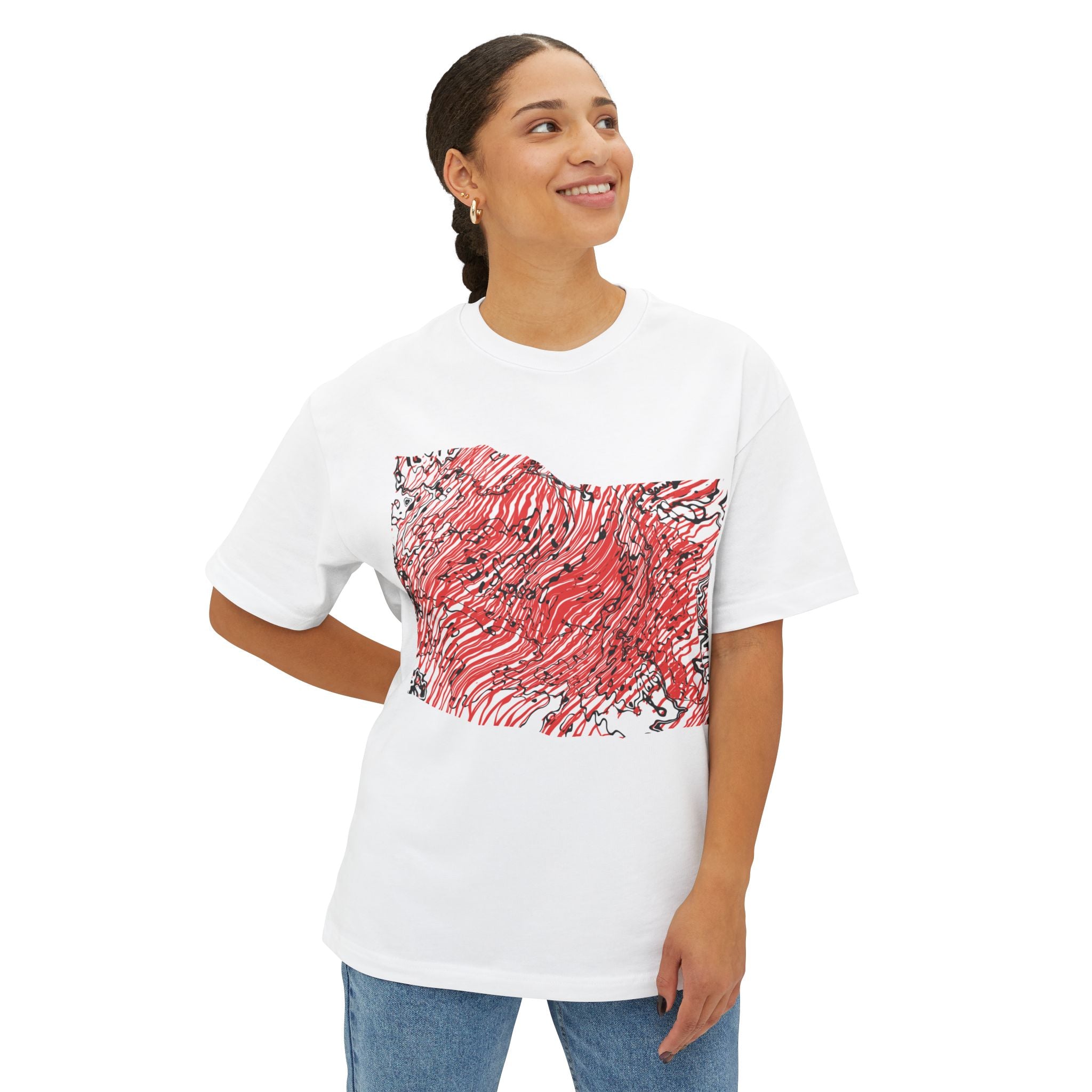 Abstract Red Wave Unisex T-Shirt | Oversized Boxy T-Shirt
